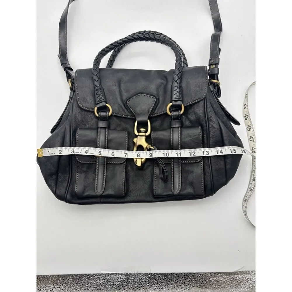 Francesco Biasia Shoulder Bag Leather Braided Handles Buckle Pockets Crossbody